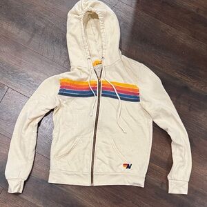 Aviator Nation Cream Zip-Up with Multicolor Stripes